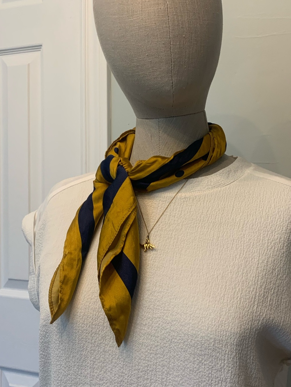 Mustard & Navy Polka Dot Scarf